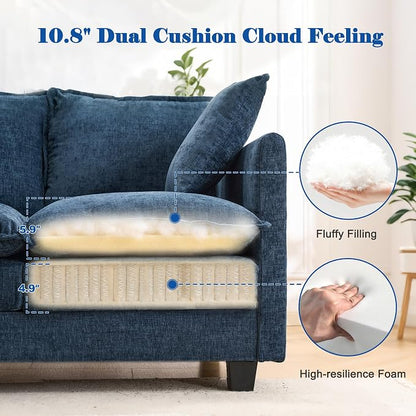 50'' L-Shape Loveseat Sofa with 22" Ottoman, 2 Seat Modern Cloud Couch with 2 Washable Pillows for Small Space Apartment Office Living Room Bedroom, Blue