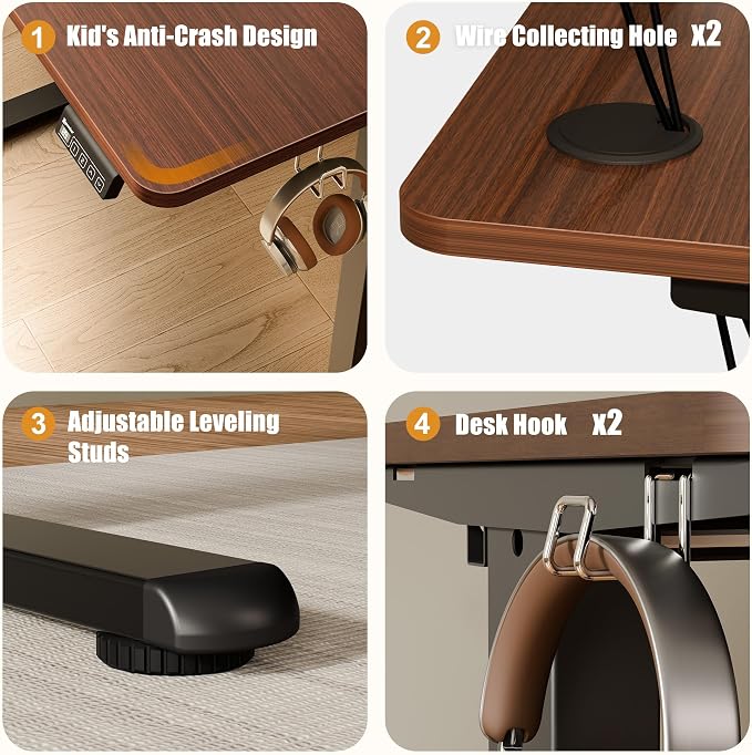 ERGOMAKER Electric Standing Desk, 47.2" x 23.6" Height Adjustable Sit Stand Desk with Splice Board for Home Office, Computer Desk Memory Preset (Black Frame, Walnut Desktop)