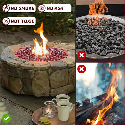 Fire Pit Glass Beads, Red Luster Reflective Tempered Glass Rocks for Natural, Propane or Gas Fireplace, Fire Pit Table, Marbles for Vase, Landscaping, Home Decor, 20lb
