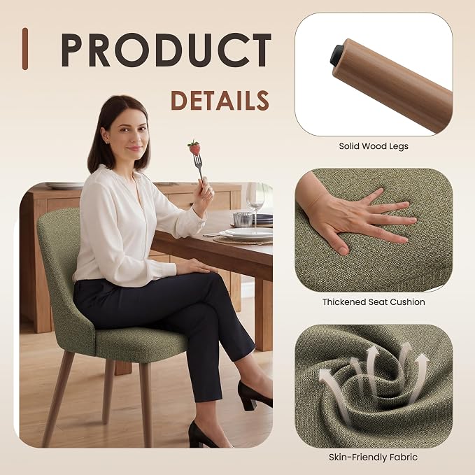MALOL Upholstered Dining Chairs Set of 6, High-Back Dining Room Chair with Wood Legs, Padded Kitchen Chairs for Dining Room/Restaurant/Cafe, Green