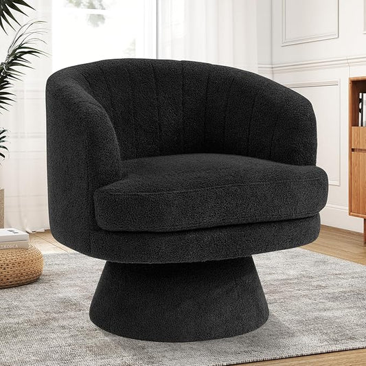 CANMOV Swivel Accent Chair with Armrest, Modern 360 Degree Swivel Barrel Chair with Curve Back and Soft Cushion,Comfy Round Sherpa Teddy Armchair Single Sofa for Living Room,Bedroom, Black