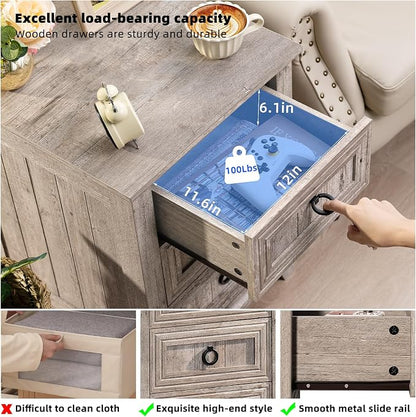 Joaxswe Farmhouse Night Stand Set of 2, 18" End Table with 3 Drawer Metal Handle, Dresser for Bedroom, Sofa Bed Side Table Chest of Drawers,Wood Nightstand Cabinet for Organizer, Living Room-Oak
