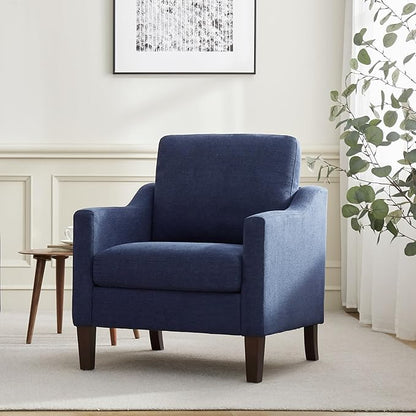 VKNOW Mid Century Modern Accent Chair, Upholstered Living Room Chairs Armchair for Bedroom, Comfy Reading Accent Chairs with Wood Legs for Living Room (1, Navy Blue)