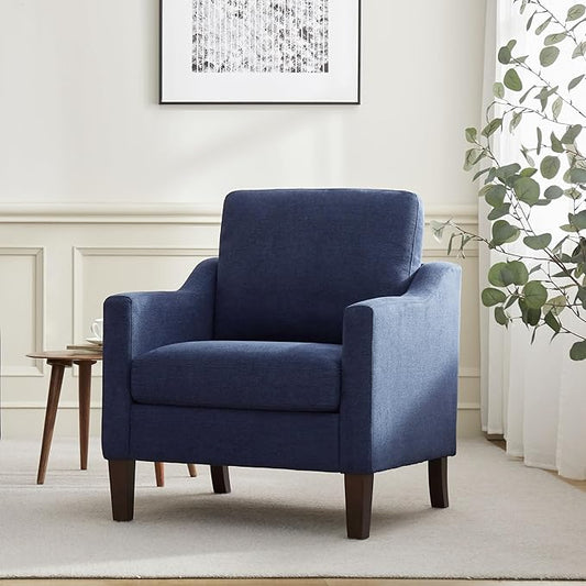 VKNOW Mid Century Modern Accent Chair, Upholstered Living Room Chairs Armchair for Bedroom, Comfy Reading Accent Chairs with Wood Legs for Living Room (1, Navy Blue)
