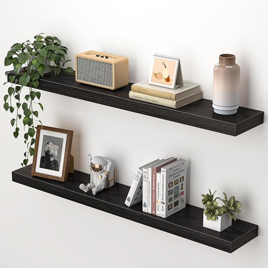 Heimlove 36 Inch Floating Shelves for Wall,Mounted Storage & Display Wood Shelves with Invisible Brackets,Hanging Shelf for Bedroom Living Room Kitchen Office,Set of 2,Black