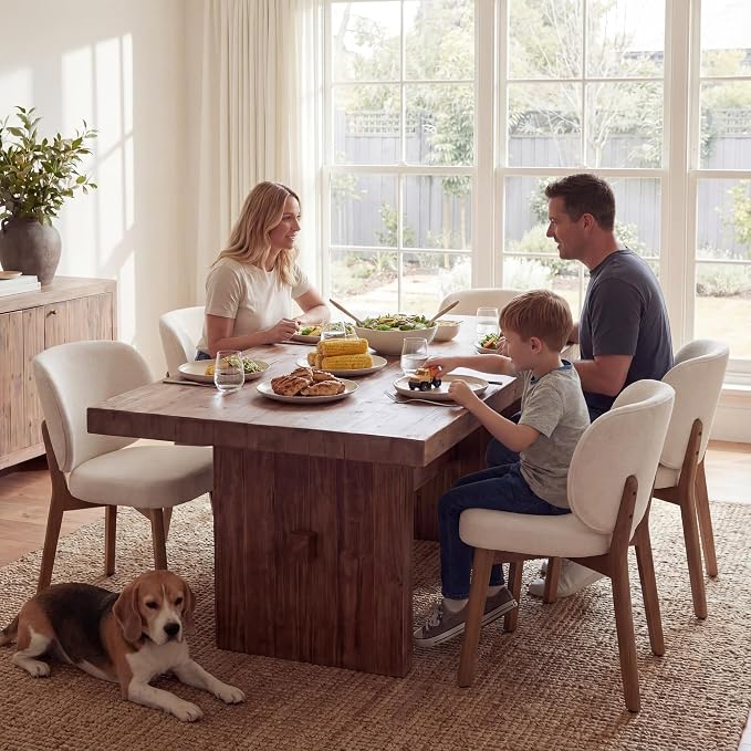 YOUNIKE Single Dining Chair Modern Kitchen Dining Room Chair Beige | Chenille Fabric Upholstered Armless Side Accent Chair with Back 20.1" Wide Padded Seat Wooden Legs for Living Room Bedroom