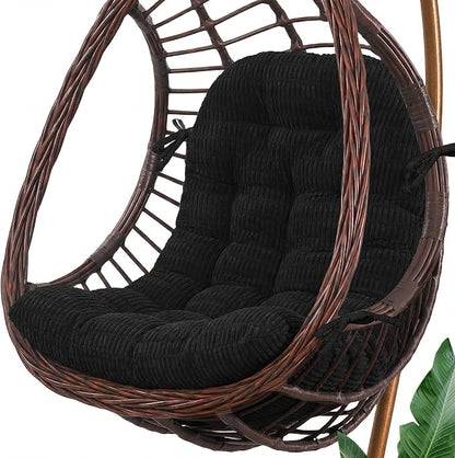 idee-home Egg Chair Cushion Replacement, Tufted Hanging Egg Chair Cushions | Oversized Wicker Swing Cushion with Corduroy Cover for Indoor Hammock Basket Chair, Black (Chair Not Included), 48x32 Inch