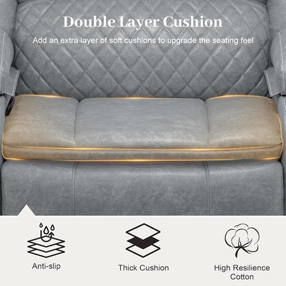 Yolsali Recliner Chairs for Adults, Oversize Manual Reclining Chair with 2-Tier Cushions, PU Leather Recliner Chair with Hidden Storage Space, Living Room Recliner Chairs with Cup Holders - PU Grey