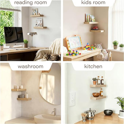 Oak Floating Shelves Set of 2,11.8 Inch Small Shelves for Walls,Wooden Shelf for Bathroom Over Toilet, Kitchen & Bedroom