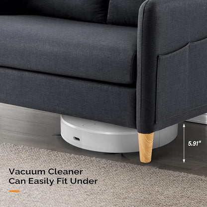 VINGLI 47" Small Couch, Linen Loveseat Sofa Black Mini Couch Mid Century Modern Decor Love Seat for Small Spaces Living Room, Bedroom, Play Room