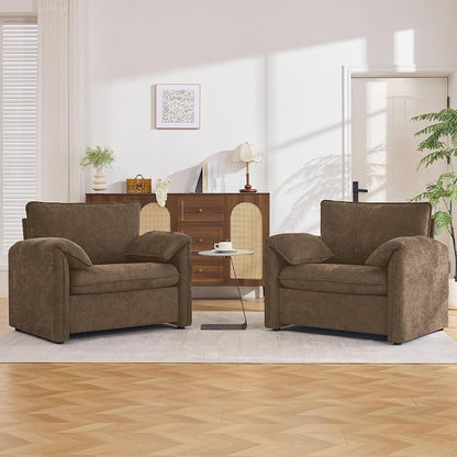 Oversized Accent Chair for Living Room, 41.73" Modern Armchair Set of 2 with Deep Seat, Mid-Century Comfy Reading Chair with Padded Arms, Large Chenille Single Sofa Chairs for Bedroom, Dark Brown