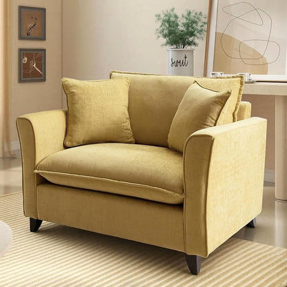 ERYE 46.9" Chenille Upholstered Accent Chair Wide Seat for Living Room Bedroom, Modern Leisure Cushion Armchair W/ 2 Pillows and Removable Cover for Home Apartment Office
