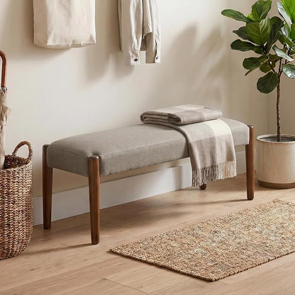 Usaint 42" End of Bed Bench, Modern Upholstered Bedroom Bench with Rubberwood Legs, Entryway Bench with Cushion, Dining Bench for Living Room, Bedroom, Brown with Walnut Leg