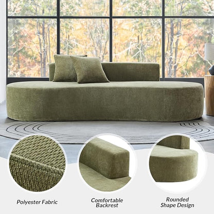 94.5" Boneless Sofa with 2 Pillows, 3 Seater Compressed Foam Sofa with Half Moon Design & Deep Seat, No Assembly Required, Modern Cloud Couch for Living Room, Olive