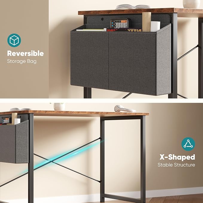 OLIXIS Small Computer Desk, 40 Inch Home Office Desks, Writing Study Craft Work Gaming Table, Computer Workstation for Bedroom Small Spaces with Storage Bag, Rustic Brown