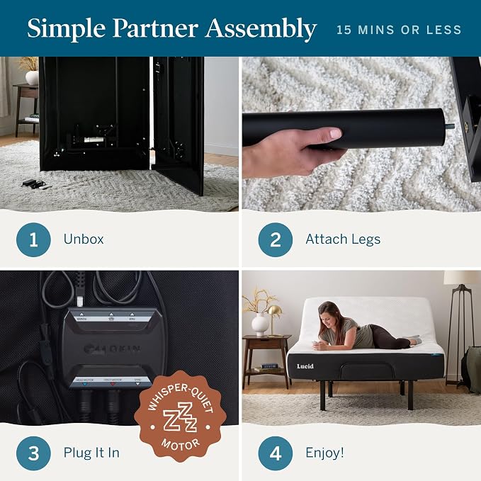 Lucid® L150 Adjustable Bed Frame – Head & Foot – Wireless Remote, Queen
