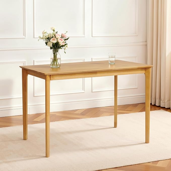 Hokway Dining Table for 4, 43 Inch Rectangular Solid Wood Kitchen Table for Small Space, Modern Dinner Table for Dining Room, Living Room, Office, Natural