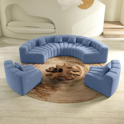 Oversized Curved Sofa, 6 Seater Modular Velvet Cloud Couch, Modern Boneless Sectional Couches for Living Room, No Assembly Required, Light Blue 1PC