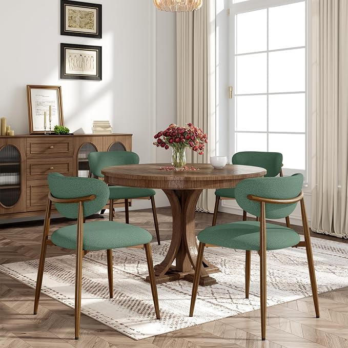MALOL Dining Chairs Set of 4, Curved Back Kitchen Room Chairs with Metal Legs and Anti Slip Pads, Upholstered Dining Chair for Home and Restaurant, Green