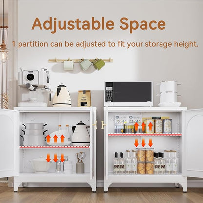 UNICOLY Buffet Cabinet with Storage, 33" H Side Board Storage Cabinet with Doors and Shelves, Metal Sideboard Cabinets for Dining Room, Living Room, White