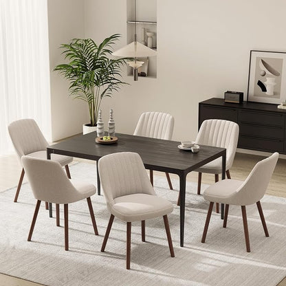 MALOL Upholstered Dining Chairs Set of 6, Modern Fabric Kitchen Chairs with Back, Wood Legs for Kitchen Dining Room Restaurant, Camel