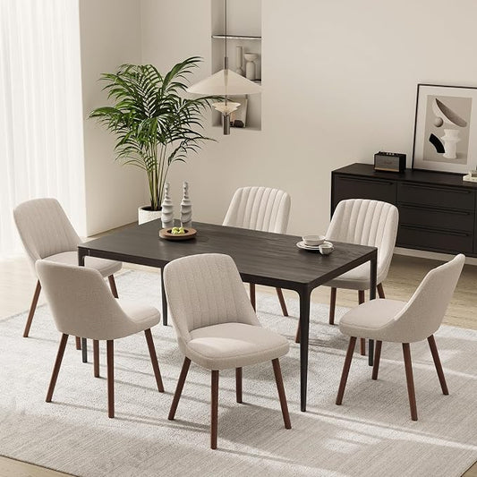 MALOL Upholstered Dining Chairs Set of 6, Modern Fabric Kitchen Chairs with Back, Wood Legs for Kitchen Dining Room Restaurant, Camel