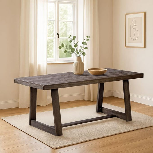 Plank+Beam 72 Inch Farmhouse Dining Table, Solid Wood Rustic Kitchen Table, Large Wooden Rectangular Dinner Table for Dining Room, Home Office, Living Room Furniture, Easy Assembly, Walnut Wirebrush