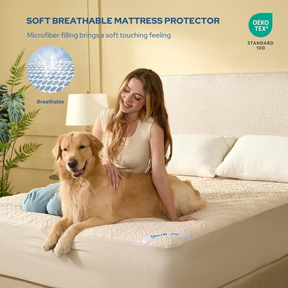 BEDLORE Waterproof Mattress Protector, Queen Size Noiseless Mattress Pad with Deep Pocket 6"-18" Depth, Soft Breathable Bed Mattress Cover Washable for Home, Bedroom, Hotel (Beige)