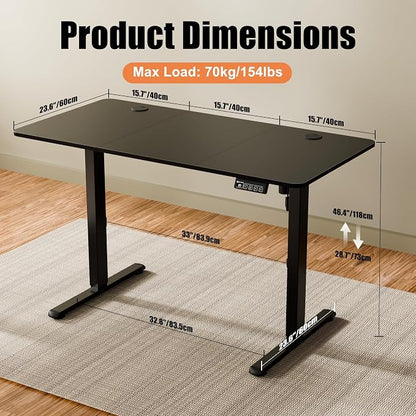 ERGOMAKER Electric Standing Desk, 47.2" x 23.6" Height Adjustable Sit Stand Desk with Splice Board for Home Office, Computer Desk Memory Preset (Black Frame, Black Desktop)