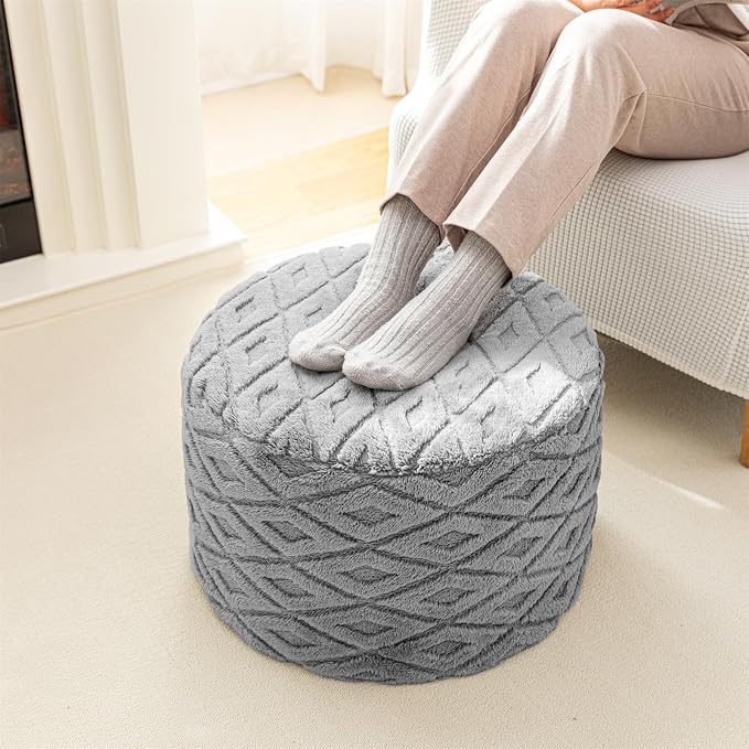 Round Pouf Ottoman 20 x 20 x 14 Inches Boho Poof Home Decor Floor Pouffe Ottoman Foot Rest for Couch Sofa Bean Bag Chairs Living Room Bedroom (Light Gray)