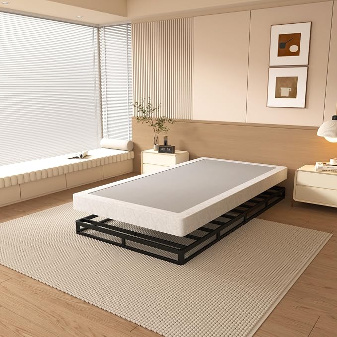 NHODIR 4 Inch Twin Box Spring Bed Base,Heavy Duty Metal Box Spring for Twin Bed Mattress Foundation with Fabric Cover, Noise-Free, Easy Assembly