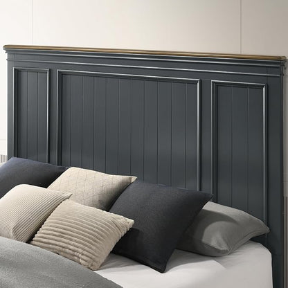 Roundhill Furniture Riverton Wood 3-Piece Bedroom Set, Shiplap Panel Queen Bed with 2 Nightstands in Slate Blue