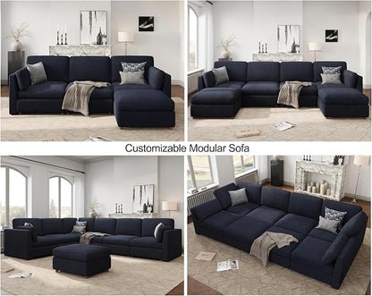 Oversized Modular Sectional Sofa Loveseat Cloud Couches Blue | 2-Seater Deep Seat Couch for Living Room, Luxury Comfortable sofa, Solid Wood Frame, Removable Washable Cover