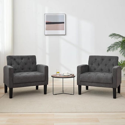 TYBOATLE Mid-Century Fabric Tufted Accent Living Room Armchairs, Comfy Modern Upholstered Bedroom Office Armchair, Reading Chair