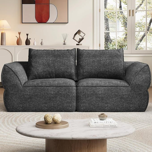 76.4" Cloud Loveseat Sofa, Deep Seat Couch with Pillows, Modern Comfortable Upholstery Boneless Sofa, 1 piece for Living Room, Bedroom, Apartment, Removable Cover，No Assembly Required, Dark Gray