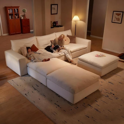 Modular Cloud Sofa, 113.8" Cloud Sectional Couches with Deep Seat, 3-Seat Couch for Living Room, Modern Comfy Couch with Washable Cover, Wide Armrest (White)