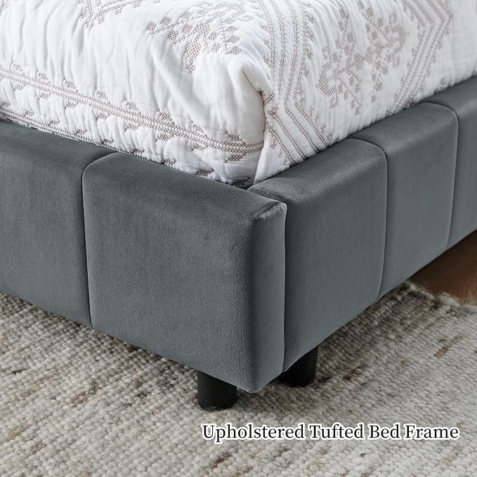 KEIKI Full Size L Shape Corner Bed Frames with Backrest and Armrests, Velvet Upholstered Sofa Daybed for Small Room, Living Room, Bedroom, Guest Room, Kids' Room