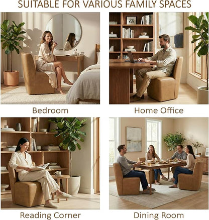 KISLOT Upholstered Dining Chairs Set of 2 with Casters, Wingback Modern Side Armless Deskchair with Rollers for Diningroom Bedroom Livingroom Reading Room, Brown Faux Leather