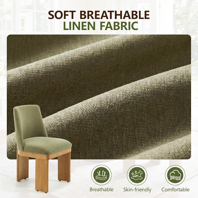 RIVOVA Upholstered Dining Chairs Set of 6, Modern Wooden Dining Room Chair Linen Fabric Kitchen Chairs Farmhouse Dinner Chair, Green