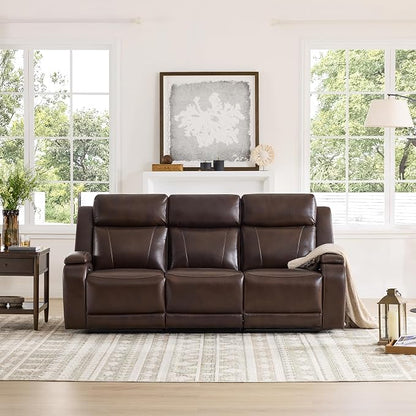 Watson & Whitely Genuine Leather Power Recliner Sofa and Loveseat Set, Zero Gravity Reclining Couch with Storage Console, Power Headrest & Wireless Charging, Cup Holders for Living Room, Dark Brown