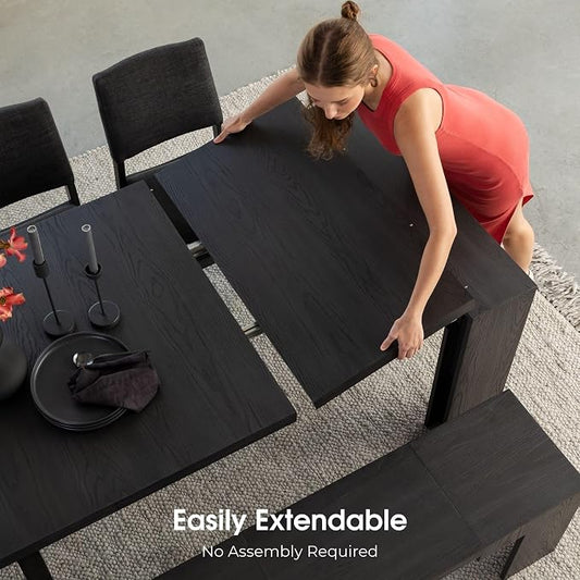 Transformer Table - Solid Wood Extendable Dining Table, Seats 2-12, Expandable Dining Room Table, Space-Saving Furniture, Kitchen and Dining Room Furniture (Black, Table + Bench + 4 Chairs)