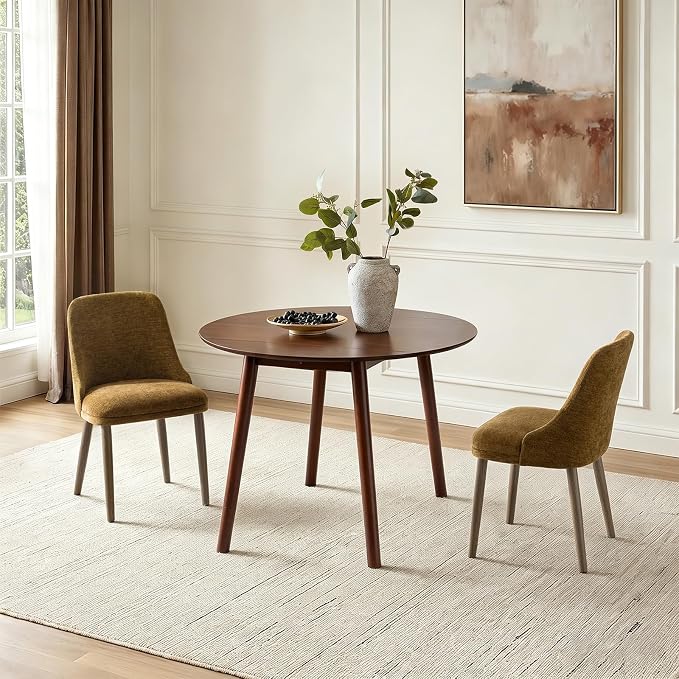 Upholstered Dining Chairs Set of 2, Fabric Dining Room Chairs with Curved Backrest, Solid Wood Legs, Modern Kitchen Chairs for Dining Room Living Room, Golden