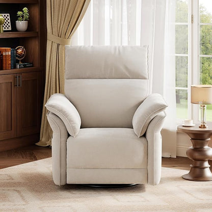 IDEALHOUSE Power Recliner Chair with Side Pockets, 270° Swivel & Glider, USB Charging Port, PU Leather, Thickened Dual-Layer Armrests, Modern Recliner for Living Room, Bedroom (White)
