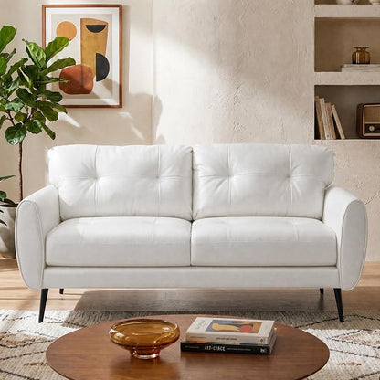 TYBOATLE 61" Loveseat Couches for Living Room, White Faux Leather Couch Mid Century Modern Tufted Mini Sofa Comfy Office 2 Seat Settee Love Seat Small Couches for Small Spaces Bedroom, White
