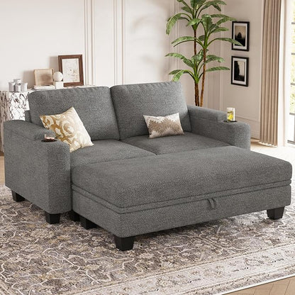 Belffin Sectional Sofa Bed with Storage Ottoman Small Modular Couch with Cup Holder Apartment Couch Light Grey