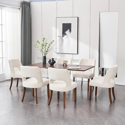 VKNOW Wooden Dining Chairs Set of 2, Modern Fabric Upholstered Dining Room Chair Kitchen Chairs, Farmhouse Dinner Chair for Kitchen Dining Room, Cream