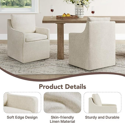 KISLOT Upholstered Dining Chairs Set of 2, Modern Dining Room Chairs with Casters & Washable Cover, Rolling Accent Chair with Hidden Storage for Kitchen, Farmhouse, Living Room, Oatmeal, 2 Box