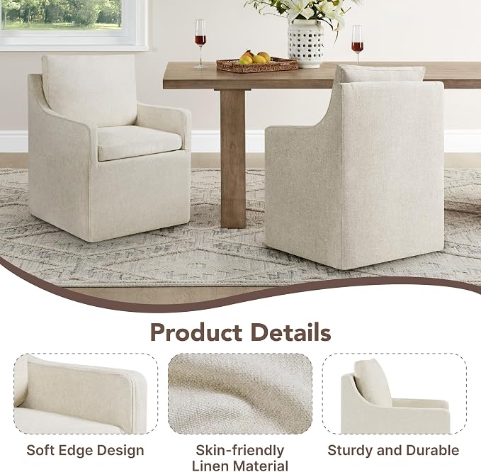 KISLOT Upholstered Dining Chairs Set of 4, Modern Dining Room Chairs with Casters & Washable Cover, Rolling Accent Chair with Hidden Storage for Kitchen, Farmhouse, Living Room, Oatmeal, 4 Box
