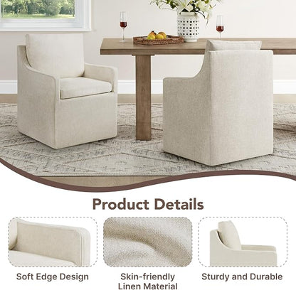 KISLOT Upholstered Dining Chairs Set of 4, Modern Dining Room Chairs with Casters & Washable Cover, Rolling Accent Chair with Hidden Storage for Kitchen, Farmhouse, Living Room, Oatmeal, 4 Box