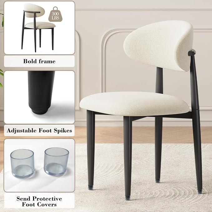 Dining Chairs Set of 2, Modern Fabric Upholstered Dining Room Chair MetalKitchen Chairs, Farmhouse Dinner Chair for Kitchen Dining Room, Beige